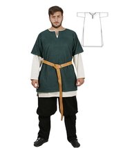 HELM Green Wool Over Tunic  -  Medieval Viking Woolen Short Sleeve Tunic